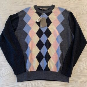 NWT Raffi Linea Uomo 100% merino wool Argyle sweater, size large
